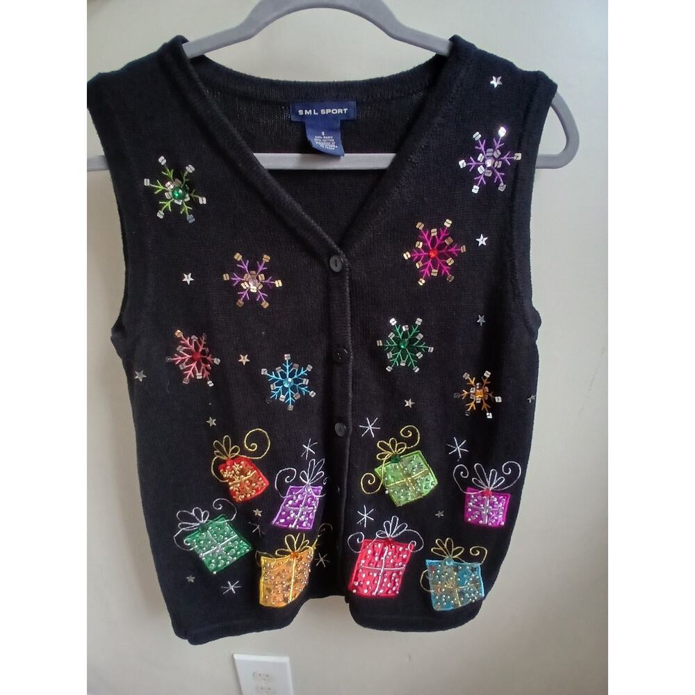 SML Design Christmas Vest‎ Sleeveless Holiday Gifts Snowflakes Presents Small